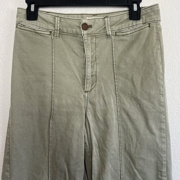 Anthropologie Wide Leg High Rise Pintuck Chino Pants Pockets Olive Size 4 Ae21 - Picture 3 of 6
